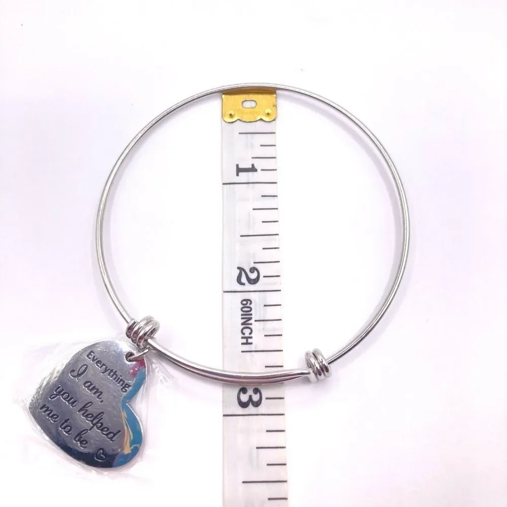 Silver Inspirational Message Heart Charm Bangle Bracelet